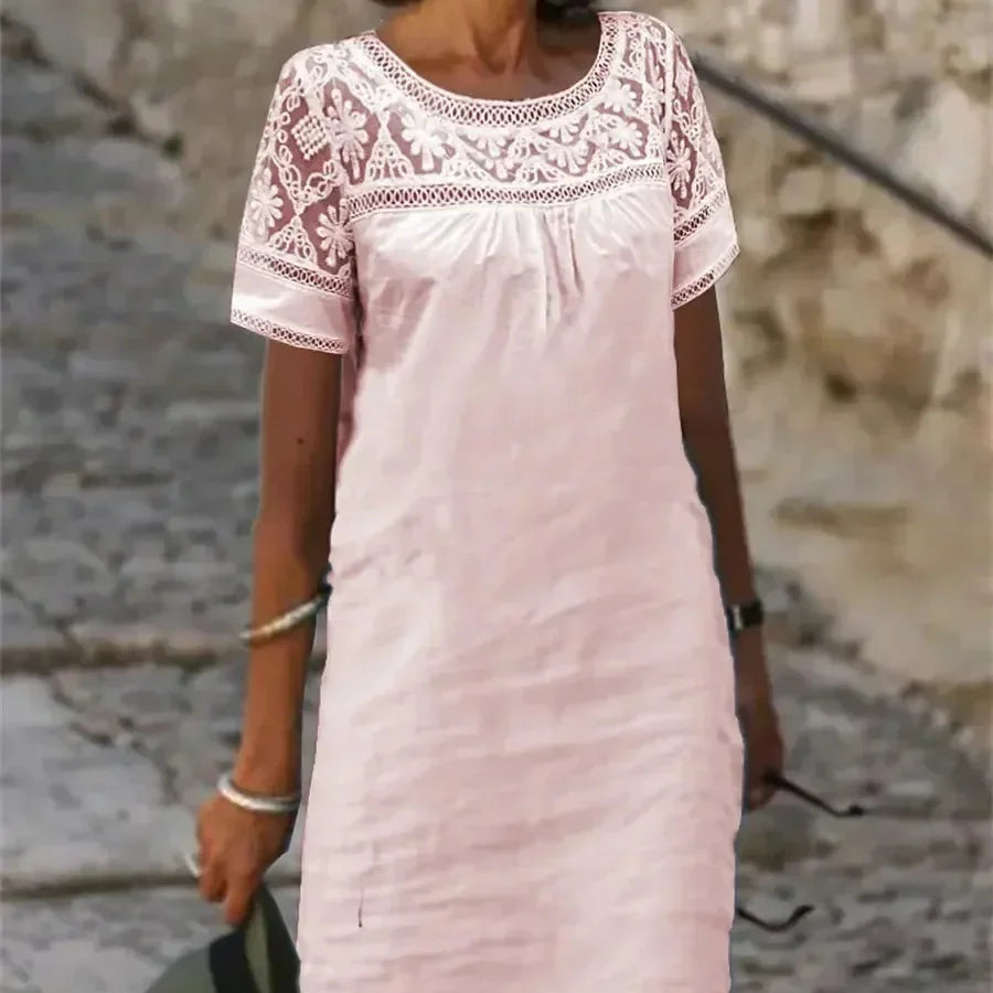 Women’s Casual Lace Round Neck Dress-4