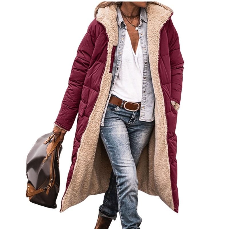 🛍️Dam Vändbar Vadderad Jacka med Huva – 2-i-1 Höst & Vinterjacka-8