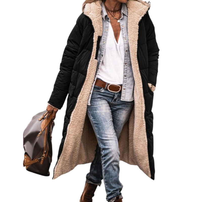 🛍️Dam Vändbar Vadderad Jacka med Huva – 2-i-1 Höst & Vinterjacka-10