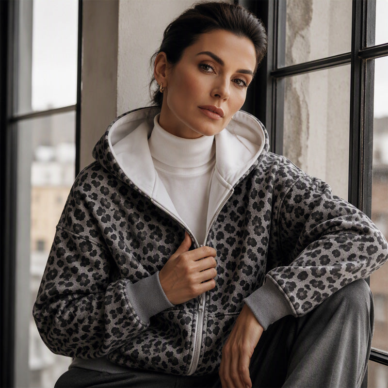 Bästsäljare🔥|Mjuk Leopard Hoodie Jacka – Avslappnad Stil För Höstens Vardag-9