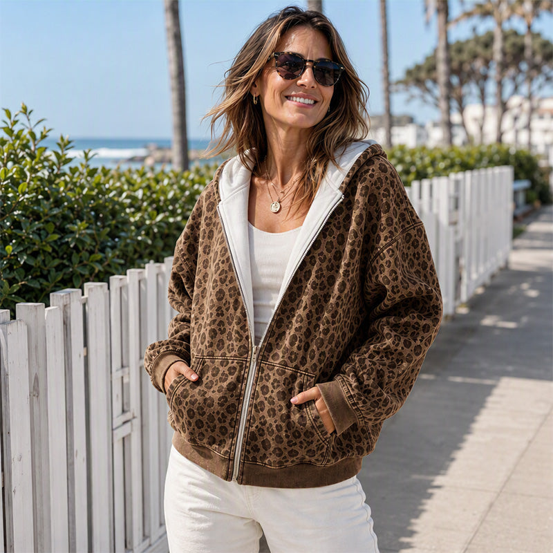Bästsäljare🔥|Mjuk Leopard Hoodie Jacka – Avslappnad Stil För Höstens Vardag-15