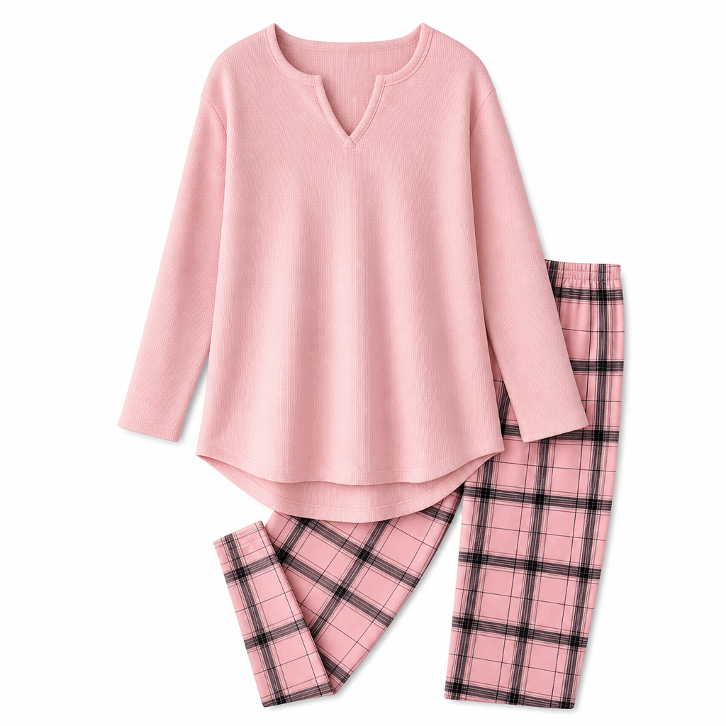 🚚 Fri frakt på just den här produkten!  Set med stickad topp och rutiga leggings för kvinnor-7