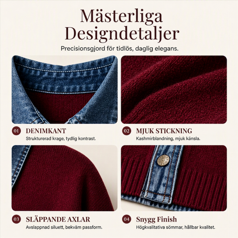 Damstickad tröja i falsk 2-delad design med denimgrage-1