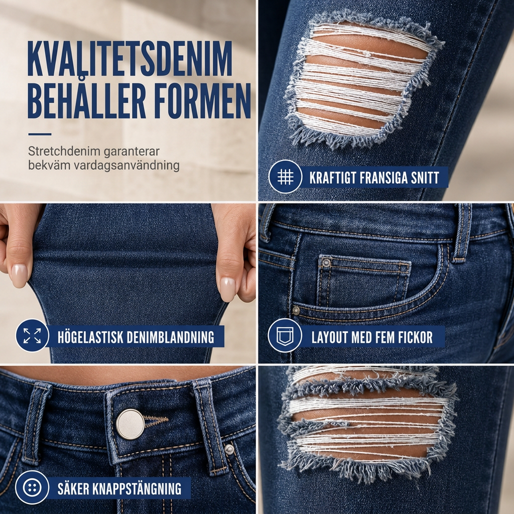Kvinnors slitna skinny jeans med hög midja, distressed jeans med stretch-4