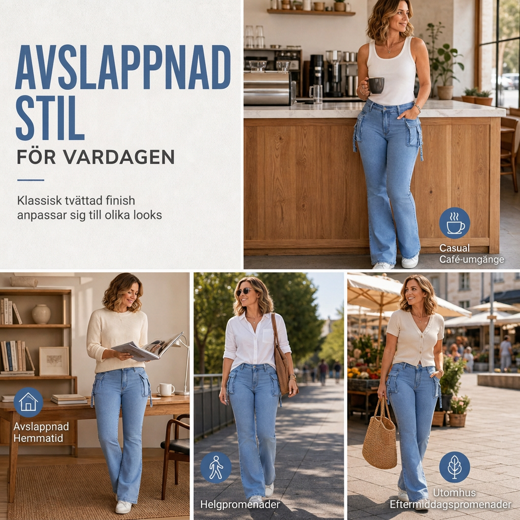 📢🎉50 % rabatt!!!🛍️✨Mycket elastiska, figursydda cargo-jeans med veckade ben för damer och fickor med flikar-6