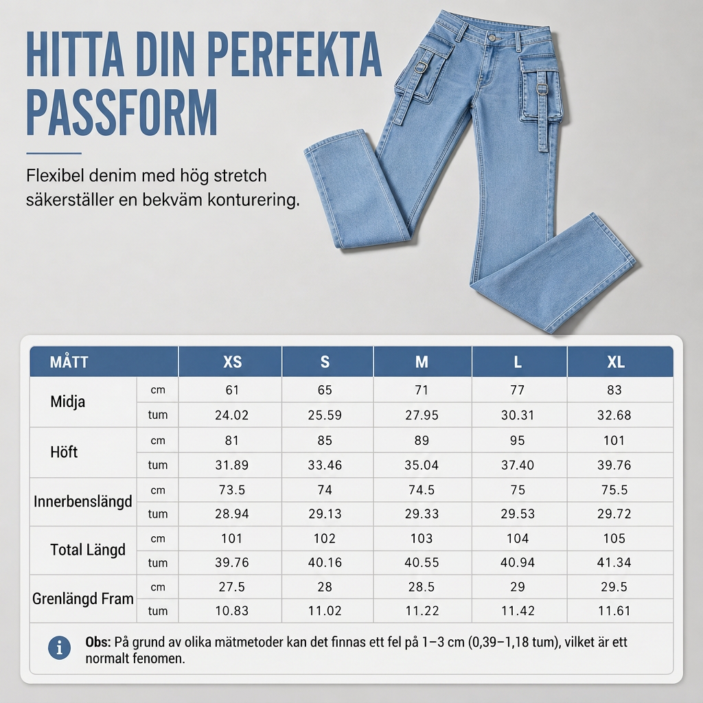 📢🎉50 % rabatt!!!🛍️✨Mycket elastiska, figursydda cargo-jeans med veckade ben för damer och fickor med flikar-7