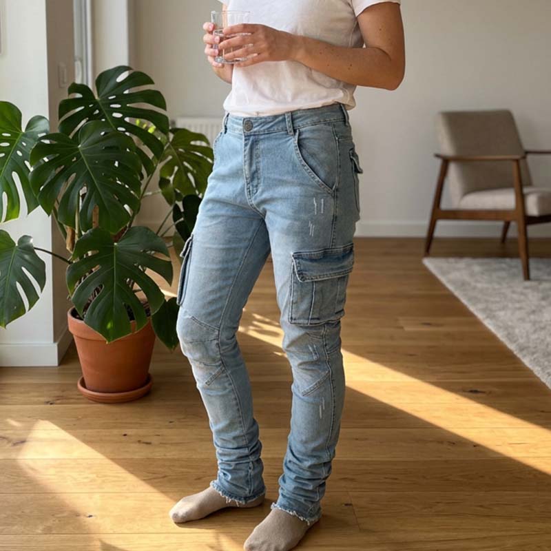 👖 50% rabatt💪Cargobyxor i denim för män-5