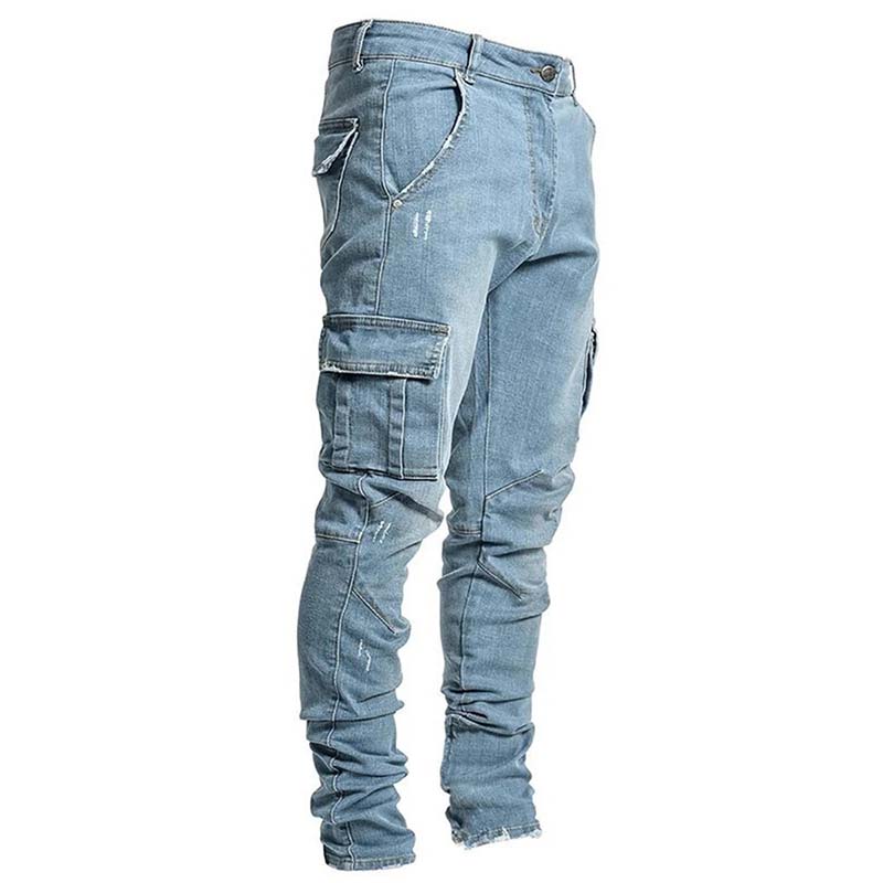 👖 50% rabatt💪Cargobyxor i denim för män-9