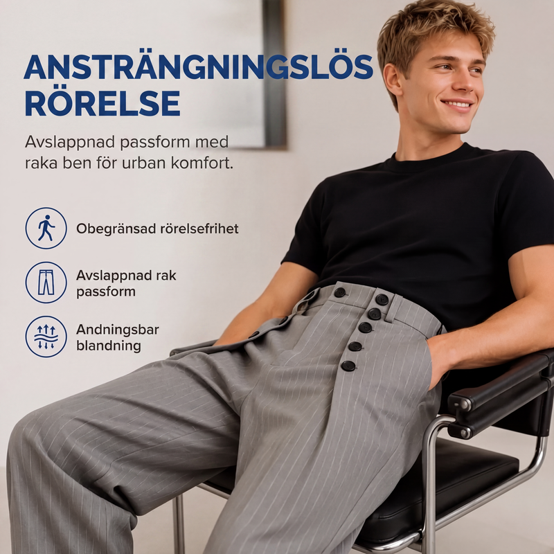 🔥50% Chica Högmidiade Herrbyxor – Dubbelknäppt Drapering, Skrynkeltät Premiumkvalitet-3