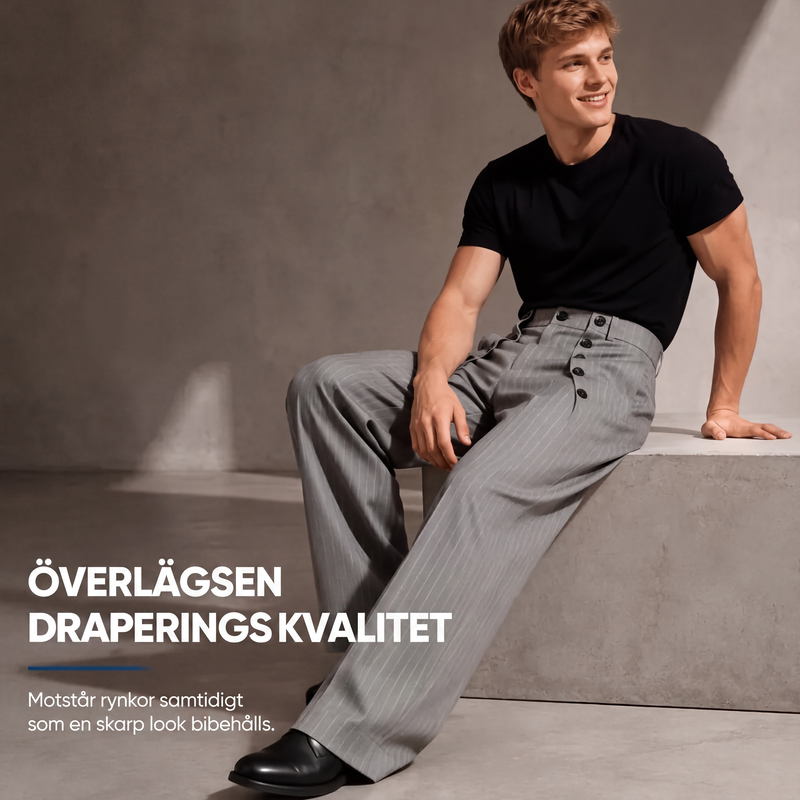 🔥50% Chica Högmidiade Herrbyxor – Dubbelknäppt Drapering, Skrynkeltät Premiumkvalitet-2