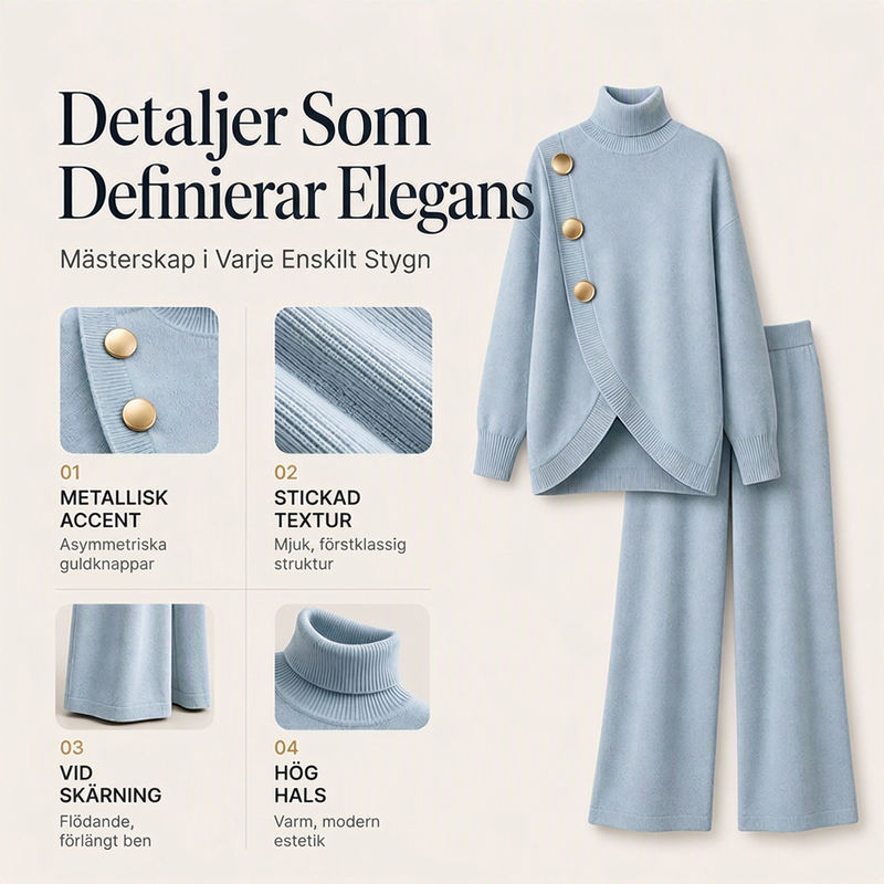 🛍️ Specialerbjudande ✨ Elegant set med damtröja med hög hals och byxor med vida ben – bekväm passform och elegant look-1