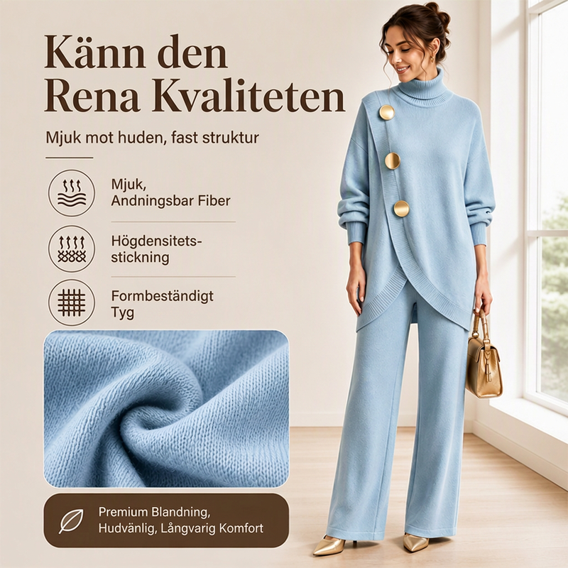 🛍️ Specialerbjudande ✨ Elegant set med damtröja med hög hals och byxor med vida ben – bekväm passform och elegant look-3