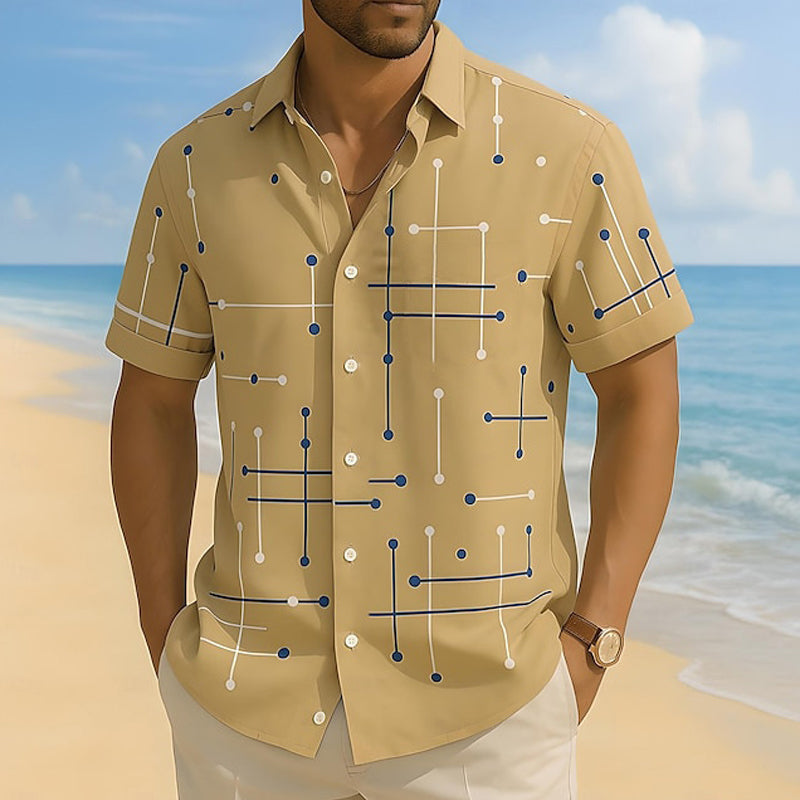 👔 49 % RABATT NU! ☀️ Herr geometriskt tryck avslappnad passform knappskjorta – mjuk sommarkänsla, rymlig komfort & semesterredo stil 🏖️-10