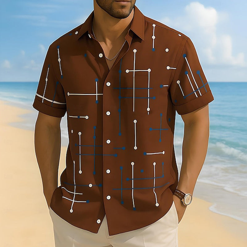 👔 49 % RABATT NU! ☀️ Herr geometriskt tryck avslappnad passform knappskjorta – mjuk sommarkänsla, rymlig komfort & semesterredo stil 🏖️-14