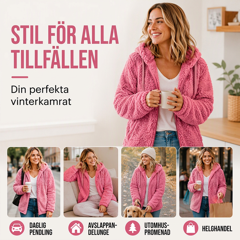 Luvtröja med dragkedja för kvinnor, luddig jacka-4
