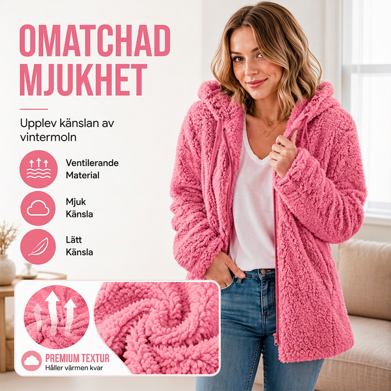 Luvtröja med dragkedja för kvinnor, luddig jacka-3