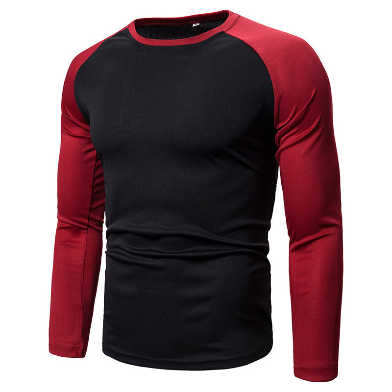 Långärmad raglan-t-shirt för män med färgblockdesign-11