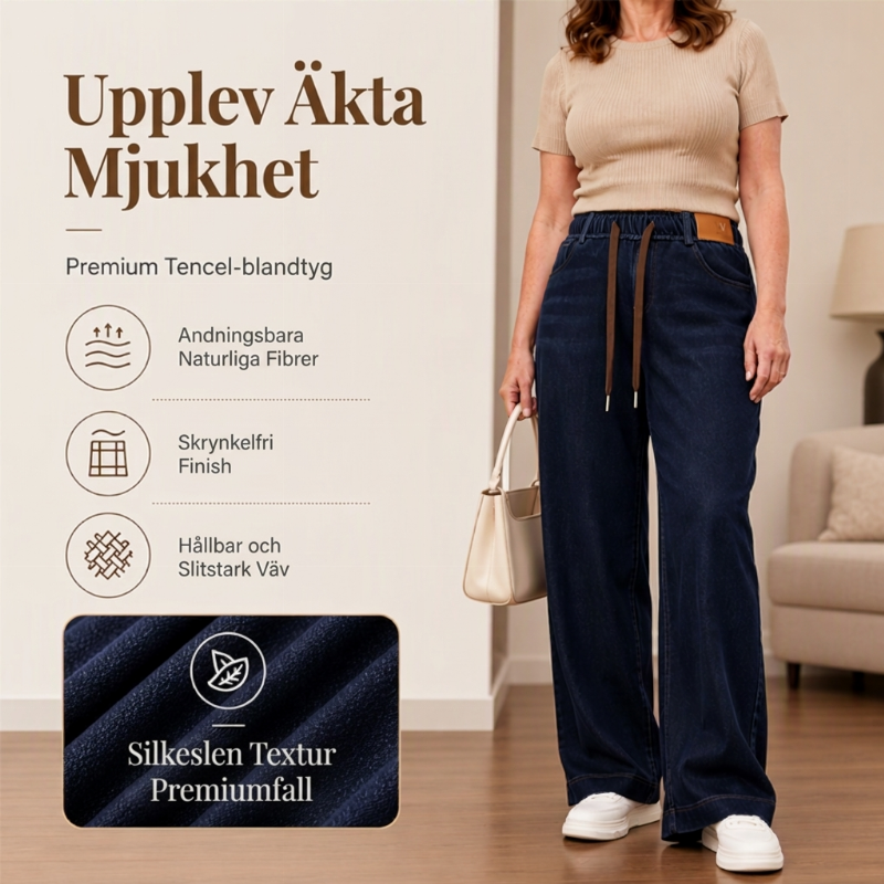 Dammiga jeans för kvinnor med dragsko och vida ben-4