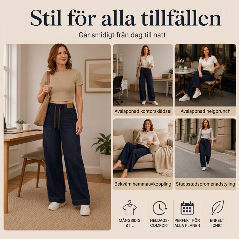 Dammiga jeans för kvinnor med dragsko och vida ben-5