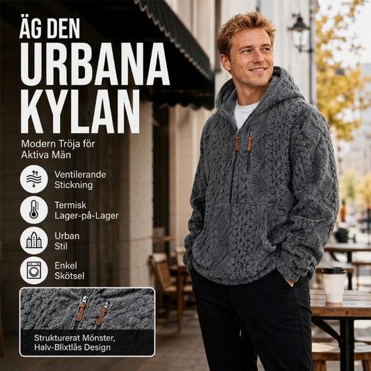 Herrfodrad sherpajacka med halv dragkedja och huva, texturerad design