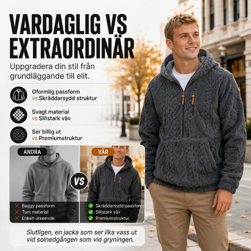 Herrfodrad sherpajacka med halv dragkedja och huva, texturerad design-2