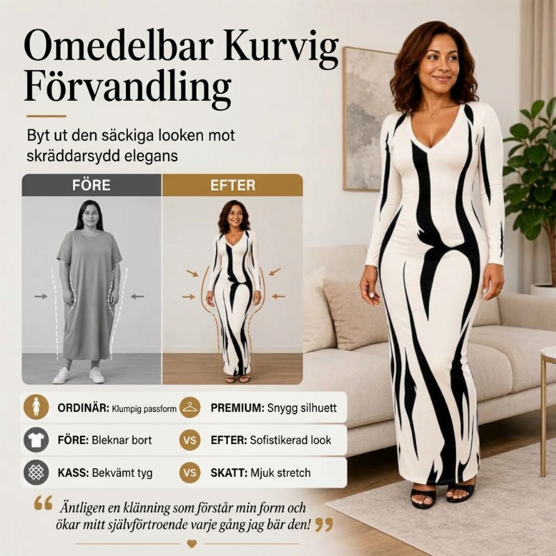 Långärmad kroppsnära maxiklänning med tryck för kvinnor-2