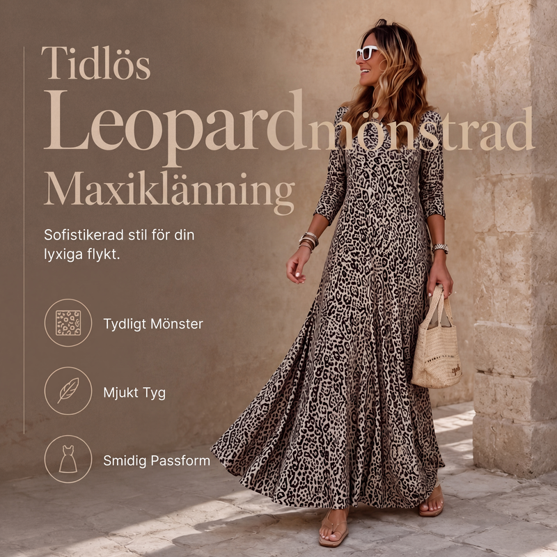✨Tidlös statement-stil | Långärmad maxiklänning med leopardmönster för damer-6