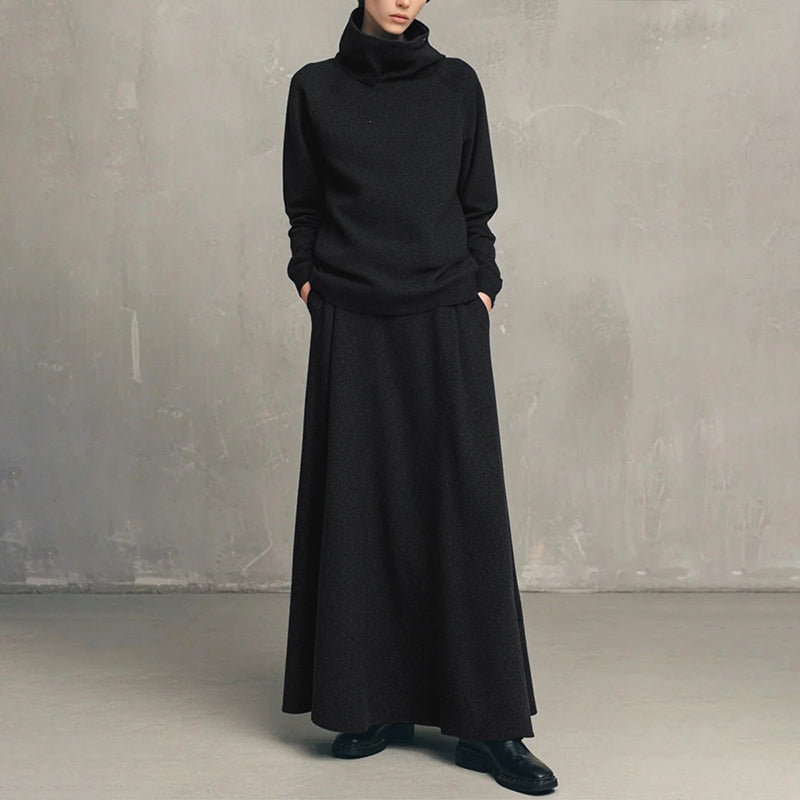 ✨ Elegant stickad look 🤎 Set med damtröja med krage och maxikjol – bekvämt, feminint och tidlöst-10