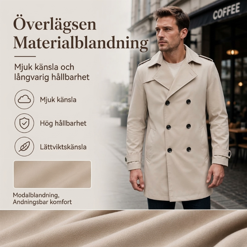Klassisk dubbelknäppt trenchcoat för män-3