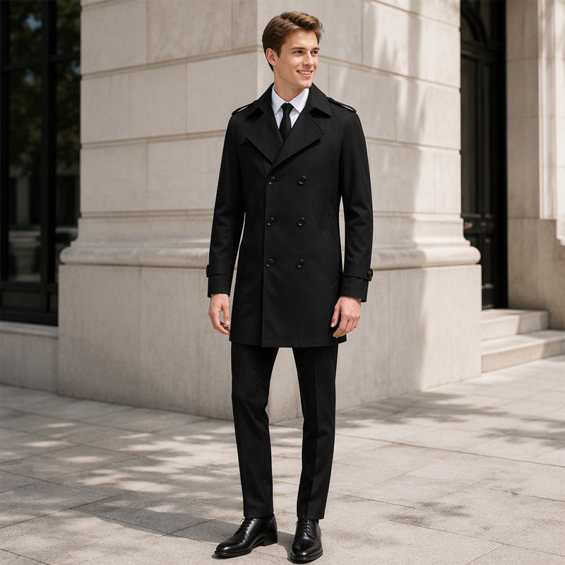 Klassisk dubbelknäppt trenchcoat för män-7