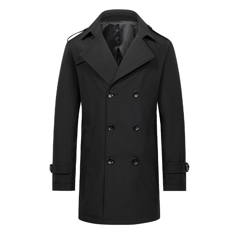 Klassisk dubbelknäppt trenchcoat för män-9