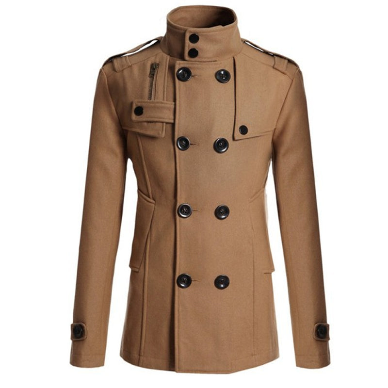 Smalpassad dubbelknäppt trenchcoat för män-8