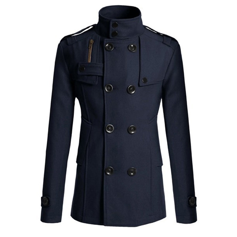 Smalpassad dubbelknäppt trenchcoat för män-9