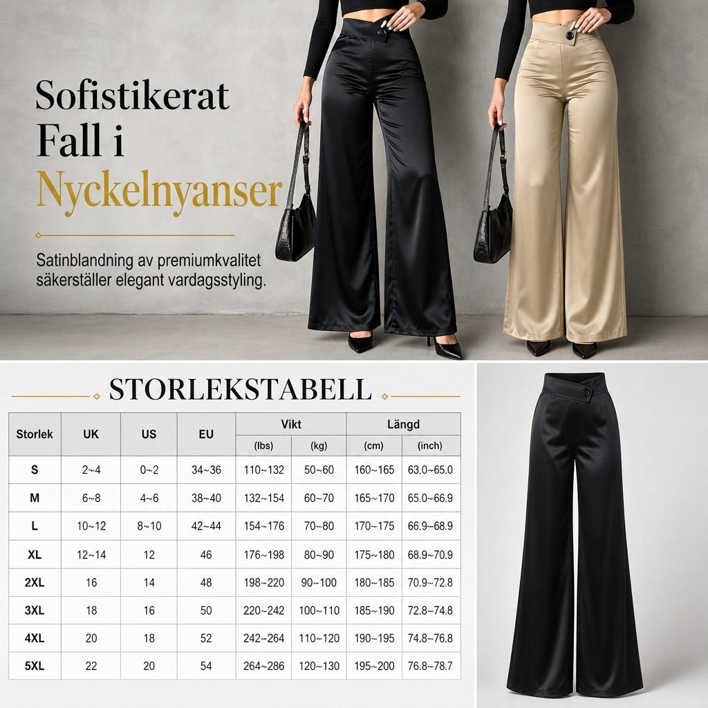 📢🎉50 % rabatt!!!🛍️✨Eleganta, högt skurna, vida satinbyxor med asymmetrisk midja-7