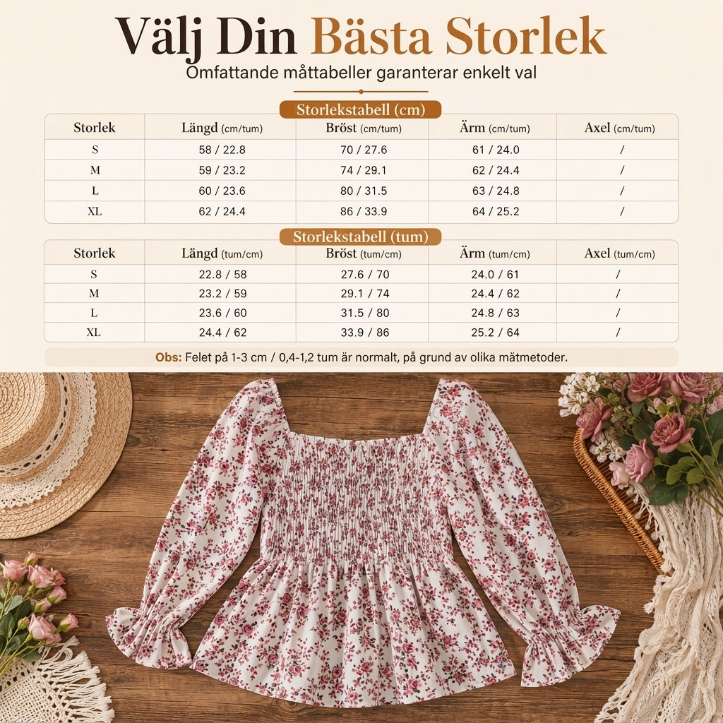 Lös blus i chiffong för kvinnor med fyrkantig urringning, blommönster och volymärmar – perfekt för semestern-7