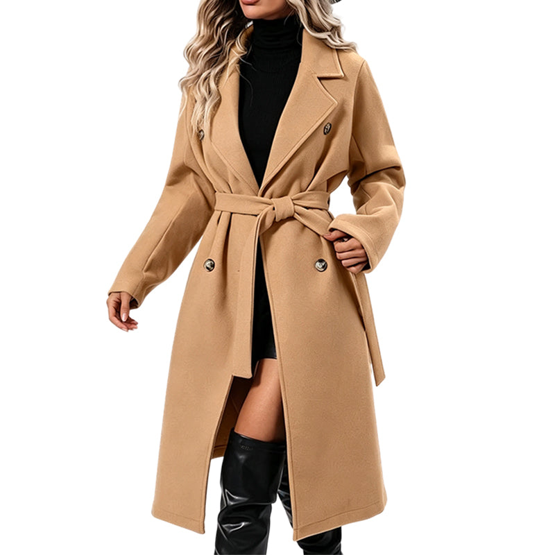 🎉🔥Nyhet & 50 % rabatt!💖🧥Elegant trenchcoat med bälte – dubbelknäppt, högkvalitativ ullkappa för damer, perfekt för höst och vinter-9