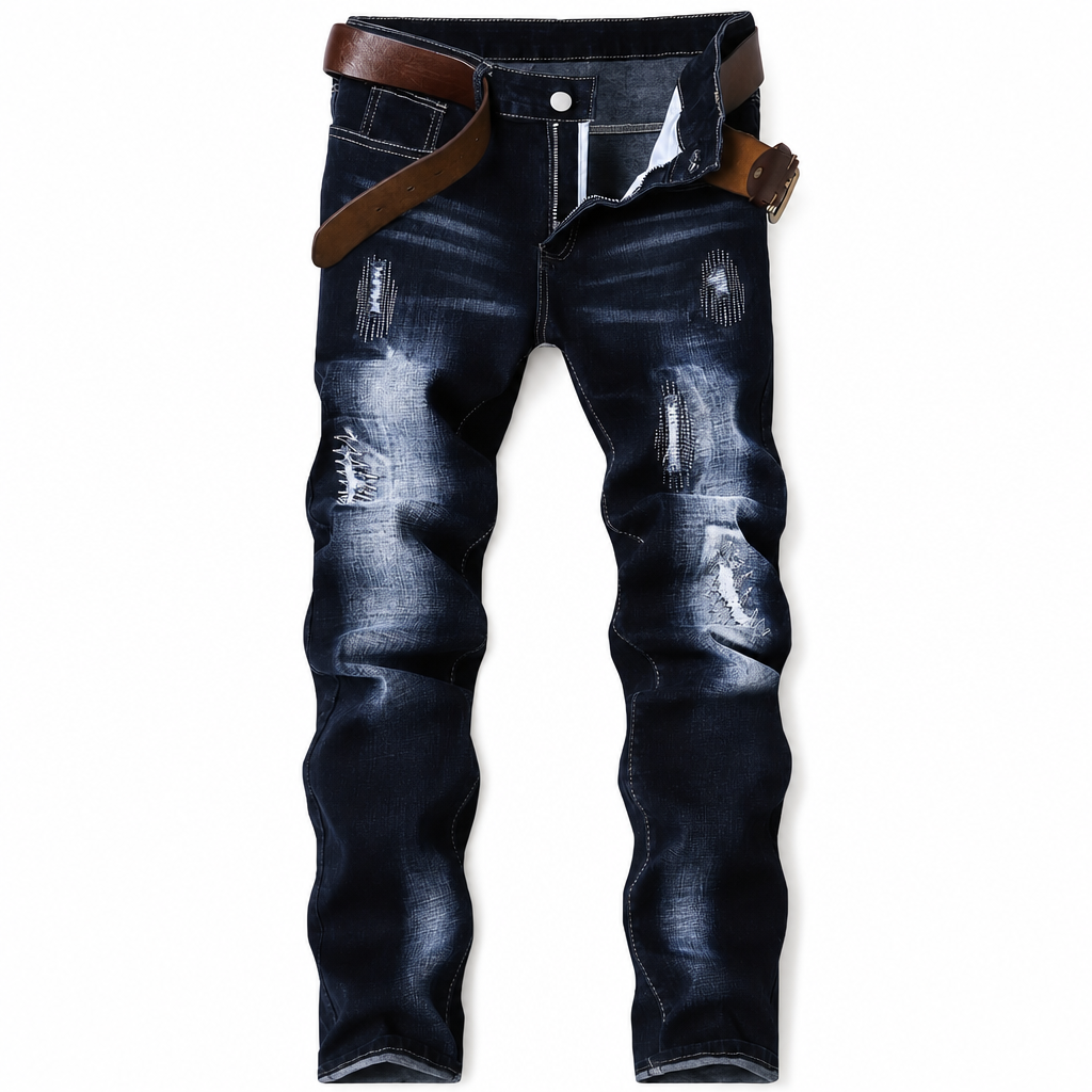 Smal, stretchig och riven jeans för män-11
