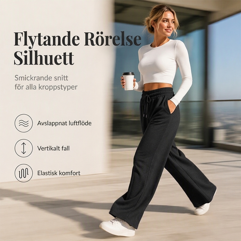 🍂✨Casual byxor i bred modell med dragsko och resårmidja för dam-3