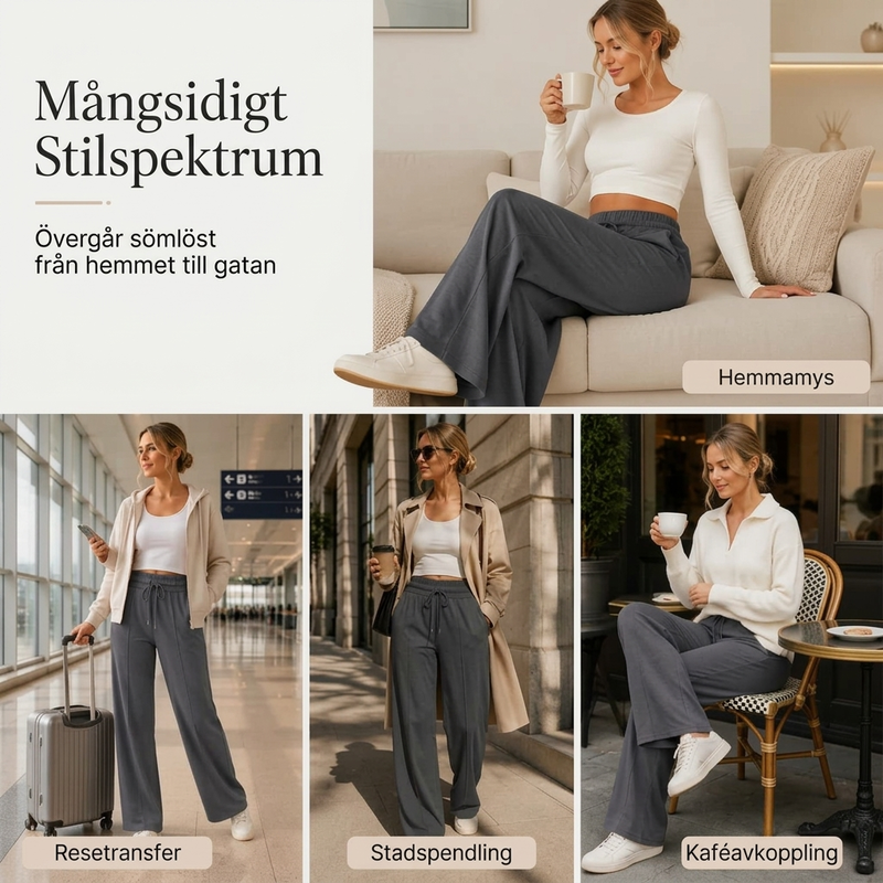 🍂✨Casual byxor i bred modell med dragsko och resårmidja för dam-5