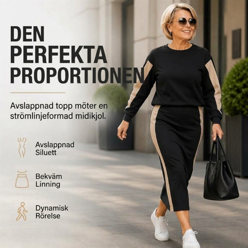 Stickad tvådelad set för kvinnor: tröja och midiklänning-2