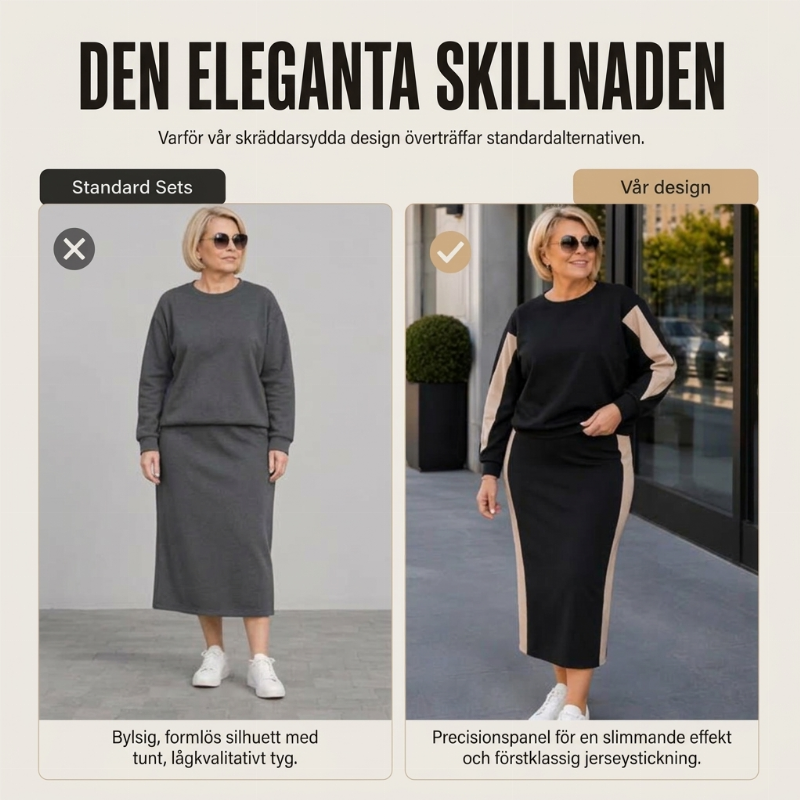 Stickad tvådelad set för kvinnor: tröja och midiklänning-6