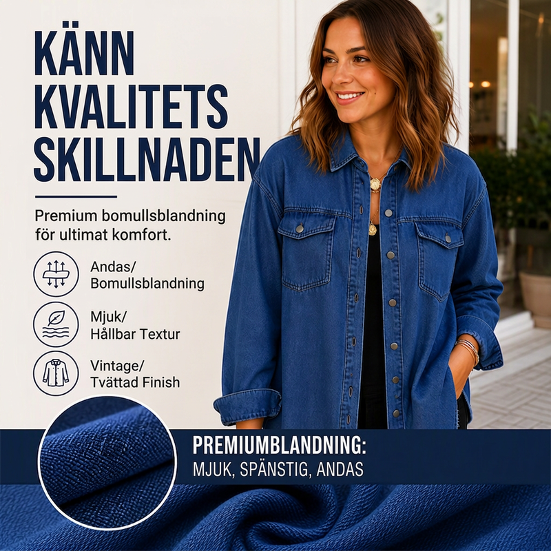 Tvättad jeansjacka för kvinnor med sliten fåll-3