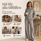 Damset i stickad modell: Turtleneck-tröja + byxdress med breda ben-4