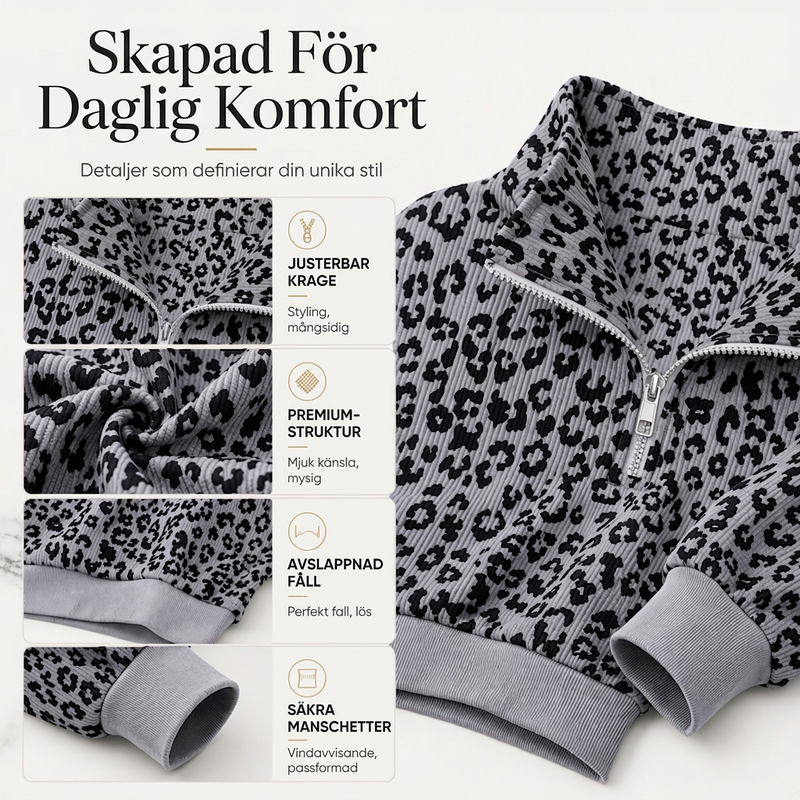 Damtröja med leopardmönster och kvartsdragkedja-1