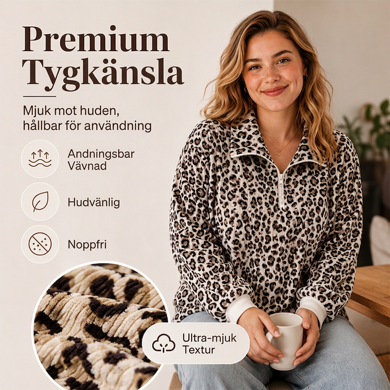 Damtröja med leopardmönster och kvartsdragkedja-3