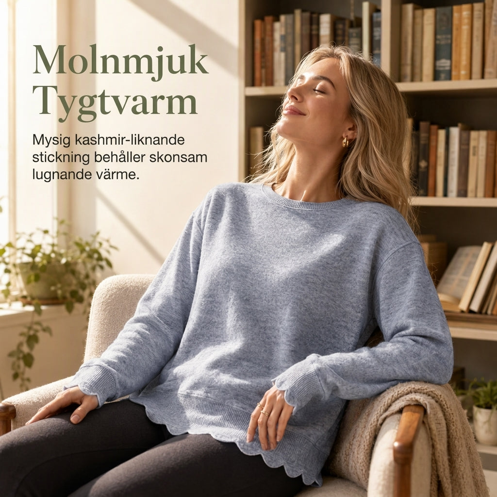 ✨Rundhalsad tröja med musselkantad fåll för kvinnor-3