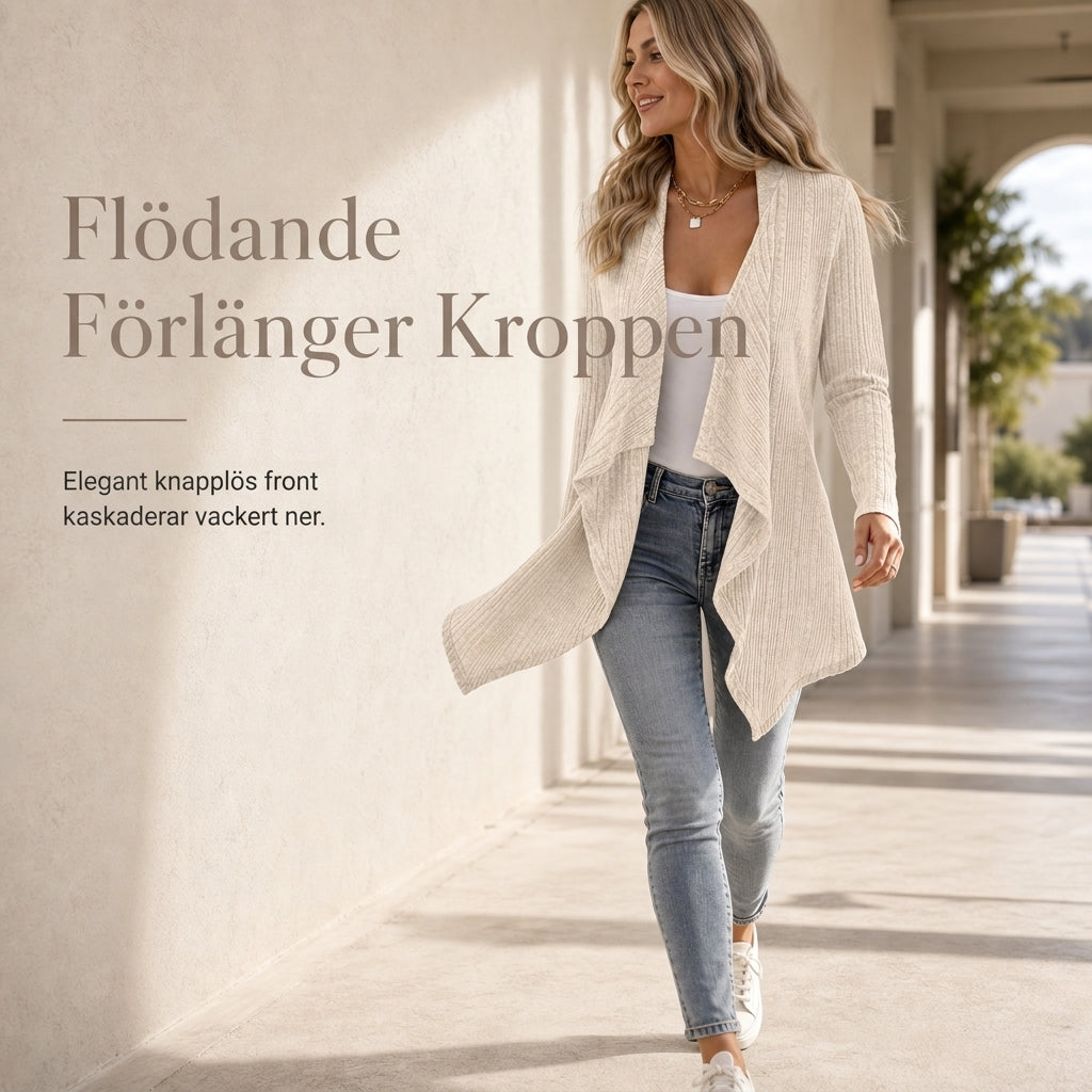 Lös stickad kofta med långa ärmar för kvinnor-2