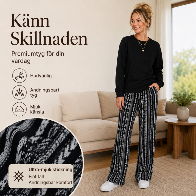 Damsätt i vardagsstil med crewneck-topp och mönstrade byxor-4