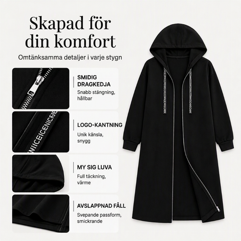 🧥Lång fritidsjacka med dragkedja och huva för dam-1