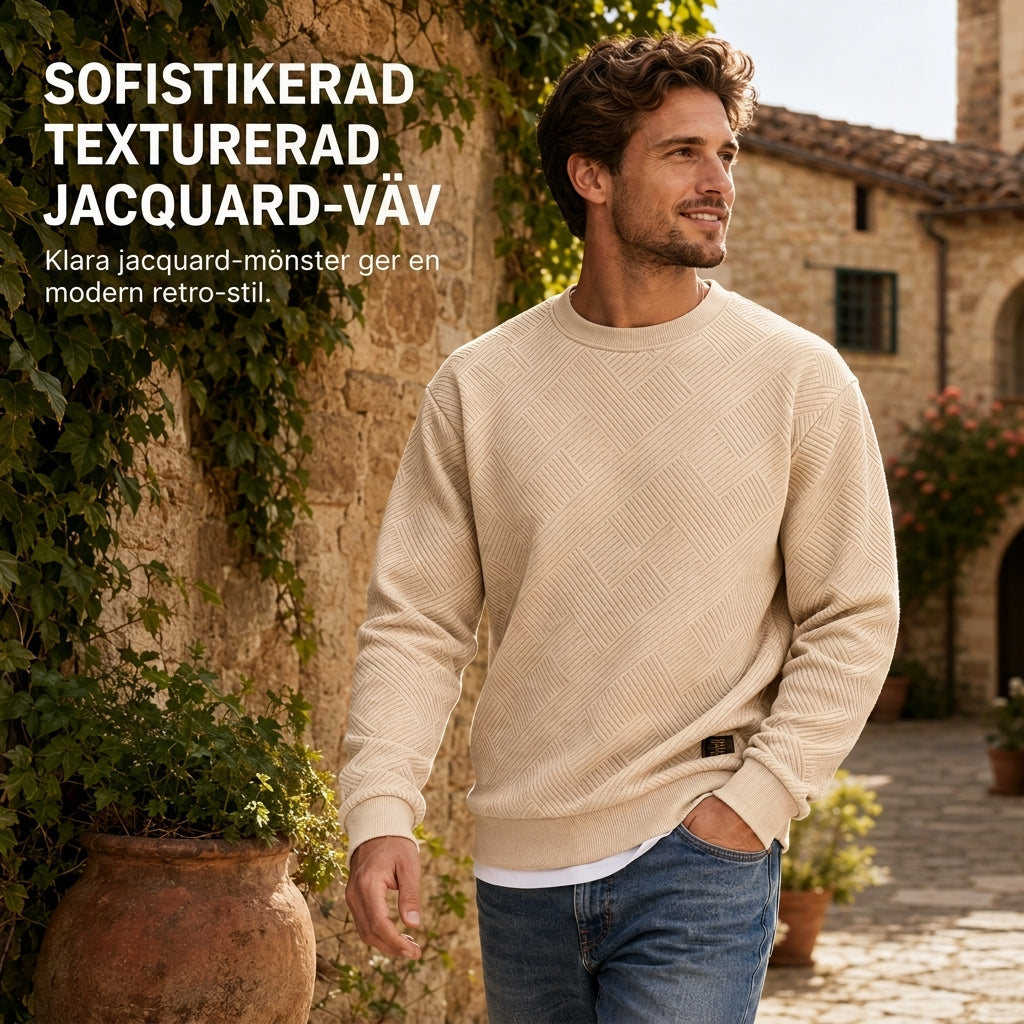 Herrtröja med långa ärmar, rund hals och tjockare jacquardmönster-2